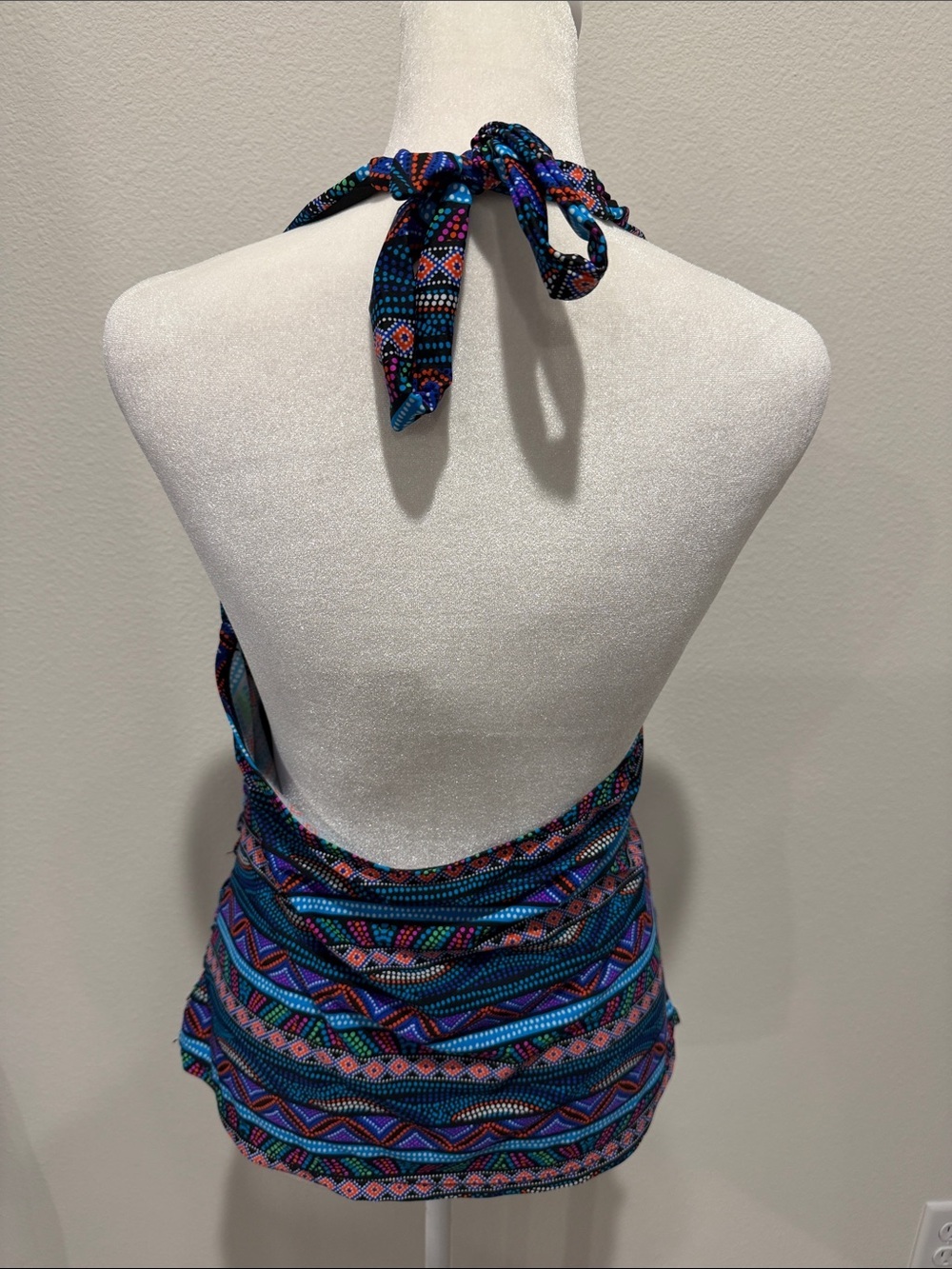 Halter Ruched Tankini Swim Top in Multi-Color. Size 14. - Picture 6 of 11